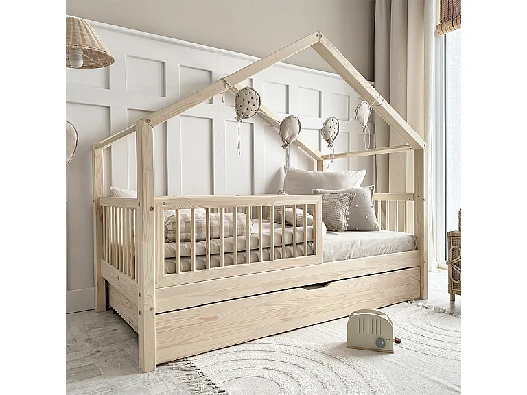 Hutbed 90x200 bedhek lattenbodem en lade inclusief Rosalie Bois