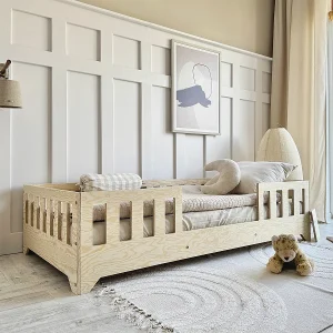 Vloerbed 90×190 met centrale ingang en lattenbodem Clarisse Bois Vloerbed 90×190 met centrale ingang en lattenbodem Clarisse Bois