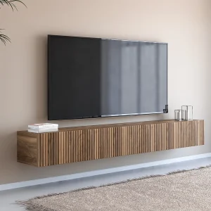 Hangend tv-meubel met 3 deuren – Donker naturel – DANTAY Hangend tv-meubel met 3 deuren – Donker naturel – DANTAY