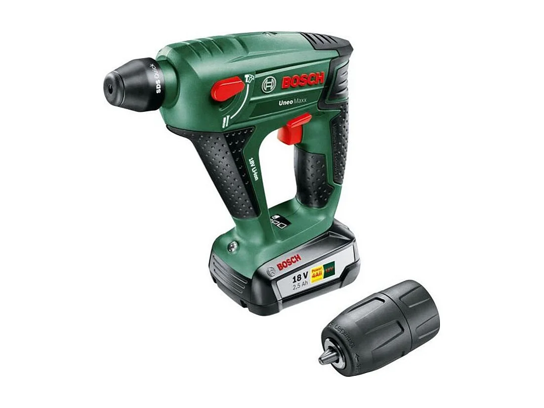Draadloze Bosch Uneo Maxx Combihamer 3-in-1 18V 2,5Ah 550W SDS-Quick + Zelfspannende Boorkop