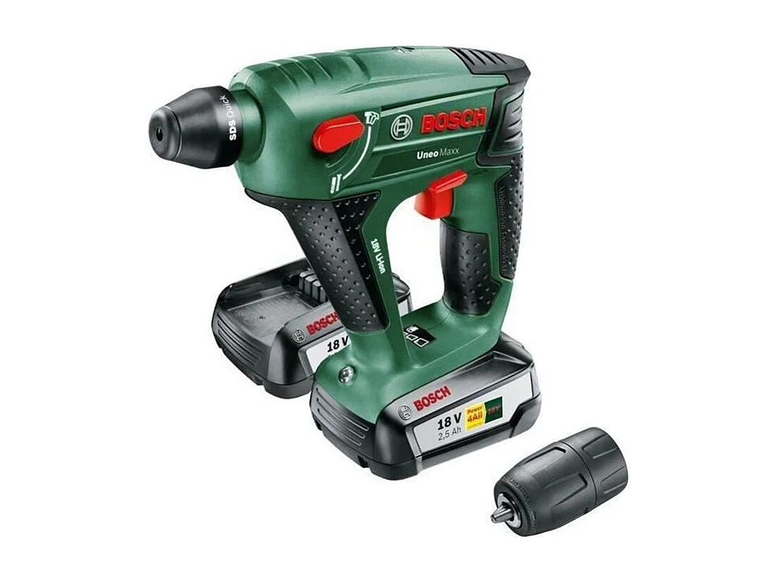 Draadloze Bosch Uneo Maxx 18V SDS Boorhamer - 2 Batterijen 2,5 Ah, 0,6 J, Compact en veelzijdig