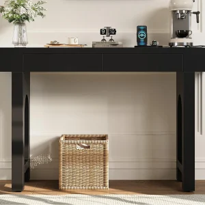 Console tafel 120×35,5×76,5cm – met 2 lades – met stopcontact – MDF – Zwart Console tafel 120×35,5×76,5cm – met 2 lades – met stopcontact – MDF – Zwart