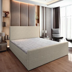 Boxspringbed BRENTO 160×200 cm Set met hoofdbord, bedbodem en matras, Crème