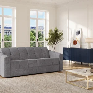 Slaapbank voor 4 personen express grijs stof brede latten 160 cm matras 22 cm DARIELO Slaapbank voor 4 personen express grijs stof brede latten 160 cm matras 22 cm DARIELO