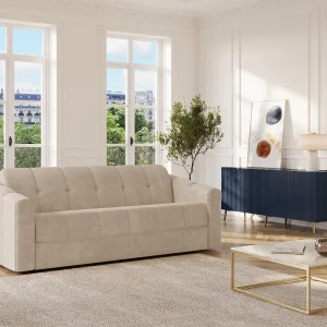 Vierzitsslaapbank express beige stof brede latten 160 cm matras 22 cm DARIELO Vierzitsslaapbank express beige stof brede latten 160 cm matras 22 cm DARIELO