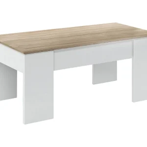 Dleal salontafel, Salontafel met verhoogd blad, Lage woonkamertafel, 100x50h45/56 cm, Wit en Eiken Dleal salontafel, Salontafel met verhoogd blad, Lage woonkamertafel, 100x50h45/56 cm, Wit en Eiken