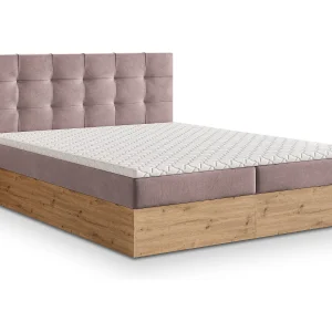 Boxspringbed MOLVEN 140×200 cm Set met hoofdbord, bedbodem en matras, Poederroze