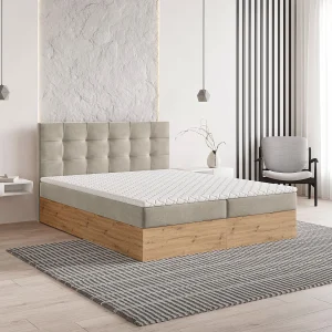 Boxspringbed MOLVEN 140×200 cm Set met hoofdbord, bedbodem en matras, Beige