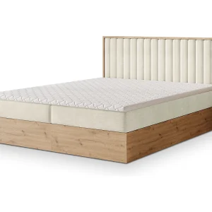 Boxspringbed VARELI 180×200 cm Set met hoofdbord, bedbodem en matras, Crème