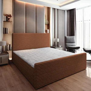 Boxspringbed BRENTO 160×200 cm Set met hoofdbord, bedbodem en matras, Koperkleurig
