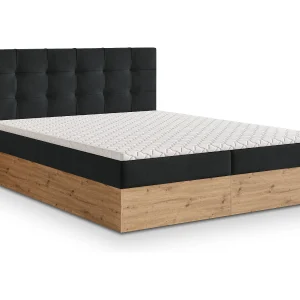 Boxspringbed MOLVEN 140×200 cm Set met hoofdbord, bedbodem en matras, Zwart Boxspringbed MOLVEN 140×200 cm Set met hoofdbord, bedbodem en matras, Zwart