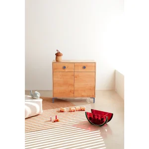 Commode 2 deuren 2 laden kleur eiken en blauwe details Commode 2 deuren 2 laden kleur eiken en blauwe details