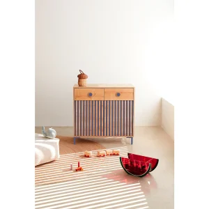 Commode 2 deuren 2 laden kleur eiken en blauwe strepen Commode 2 deuren 2 laden kleur eiken en blauwe strepen