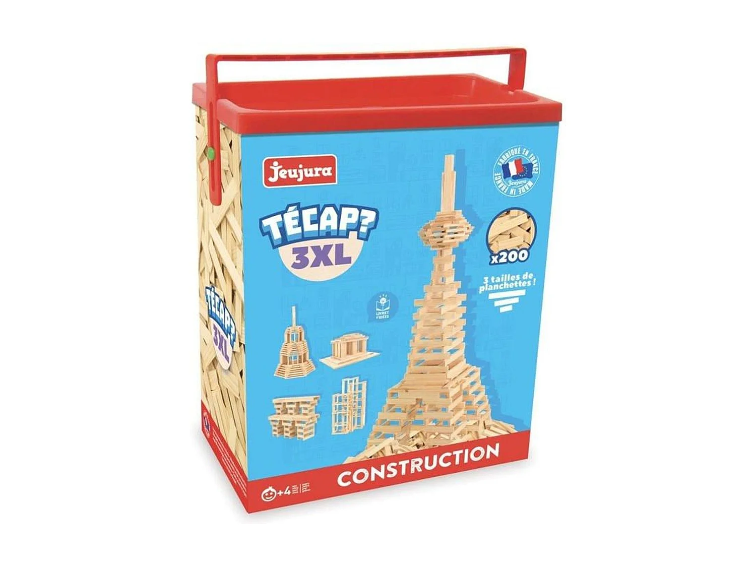 Constructiespel van natuurlijk hout TECAP 3XL - 200 meerkleurige plankjes voor kinderen vanaf 4 jaar
