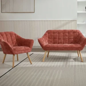 Tweezitsbank en fauteuil in terracotta gestructureerde stof CASERTA