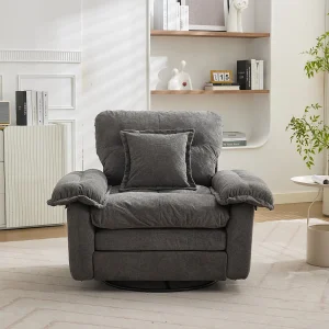 Draaibare fauteuil in grijze chenille stof met kussen – Voor woonkamer, slaapkamer en kantoor