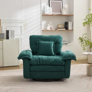 Draaibare fauteuil in groene chenille stof met kussen – Voor woonkamer, slaapkamer en kantoor
