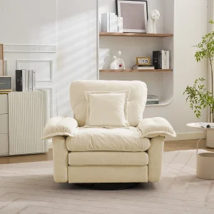 Draaibare fauteuil in beige chenille stof met kussen – Voor woonkamer, slaapkamer en kantoor