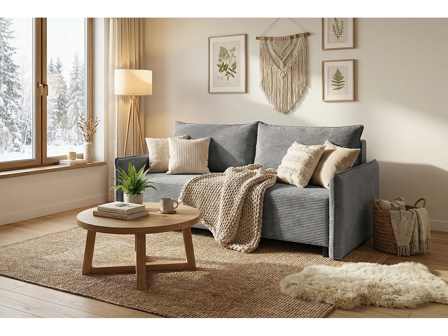 CORDO – 3-zitsbank met slaapfunctie 197×140 cm, stof Poso 22 grij