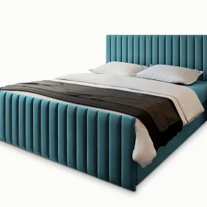 Boxspringbed ARION 140×200 cm Set met hoofdbord, bedbodem en matras, Groenblauw