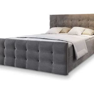 Boxspringbed AMON 140×200 cm Set met hoofdbord, bedbodem en matras, Grijs Boxspringbed AMON 140×200 cm Set met hoofdbord, bedbodem en matras, Grijs