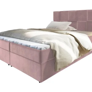 Boxspringbed PRATA 160×200 cm Set met hoofdbord, bedbodem en matras, Poederroze