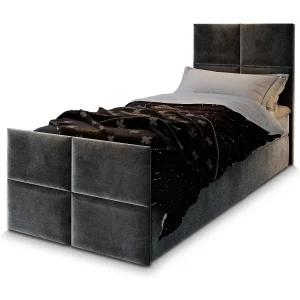 Boxspringbed ARIEL 90×200 cm Set met hoofdbord, bedbodem en matras, Antracietgrijs