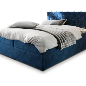 Boxspringbed RIVA 140×200 cm Set met hoofdbord, bedbodem en matras, Blauw Boxspringbed RIVA 140×200 cm Set met hoofdbord, bedbodem en matras, Blauw
