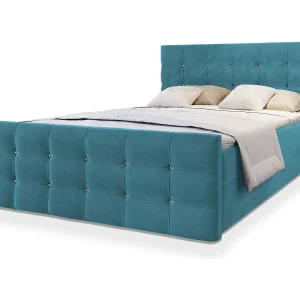 Boxspringbed SLAT 180×200 cm Set met hoofdbord, bedbodem en matras, Groenblauw