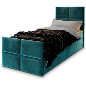 Boxspringbed ARIEL 100×200 cm Set met hoofdbord, bedbodem en matras, Groenblauw Boxspringbed ARIEL 100×200 cm Set met hoofdbord, bedbodem en matras, Groenblauw