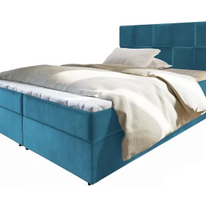Boxspringbed PRATA 140×200 cm Set met hoofdbord, bedbodem en matras, Groenblauw