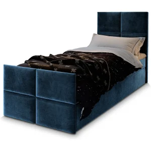 Boxspringbed ARIEL 90×200 cm Set met hoofdbord, bedbodem en matras, Blauw