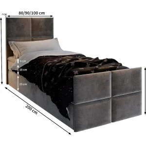 Boxspringbed ARIEL 90×200 cm Set met hoofdbord, bedbodem en matras, Groenblauw