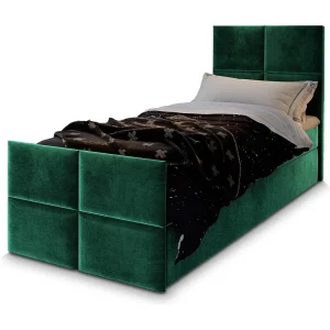 Boxspringbed ARIEL 90×200 cm Set met hoofdbord, bedbodem en matras, Groen