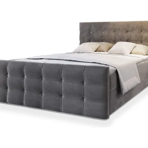 Boxspringbed SLAT 180×200 cm Set met hoofdbord, bedbodem en matras, Grijs