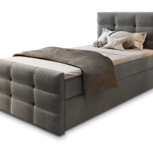 Boxspringbed AMON 80×200 cm Set met hoofdbord, bedbodem en matras, Grijs Boxspringbed AMON 80×200 cm Set met hoofdbord, bedbodem en matras, Grijs