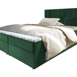 Boxspringbed PRATA 140×200 cm Set met hoofdbord, bedbodem en matras, Dennengroen