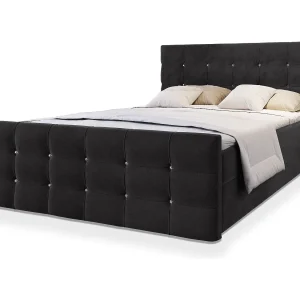 Boxspringbed SLAT 160×200 cm Set met hoofdbord, bedbodem en matras, Zwart