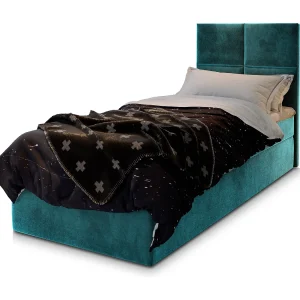 Boxspringbed LENA 100×200 cm Set met hoofdbord, bedbodem en matras, Groenblauw