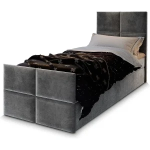 Boxspringbed ARIEL 90×200 cm Set met hoofdbord, bedbodem en matras, Grijs