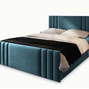 Boxspringbed KANES 160×200 cm Set met hoofdbord, bedbodem en matras, Groenblauw Boxspringbed KANES 160×200 cm Set met hoofdbord, bedbodem en matras, Groenblauw