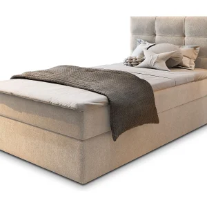 Boxspringbed GLOS 90×200 cm Set met hoofdbord, bedbodem en matras, Beige Boxspringbed GLOS 90×200 cm Set met hoofdbord, bedbodem en matras, Beige