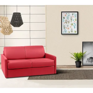 Slaapbank express rood kunstleer traagschuim zitting 120 cm matras 14 cm CALIFE