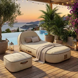 Coco Lounge Opblaasbaar tuinligbed PALMA Aloha sfeer gebroken wit