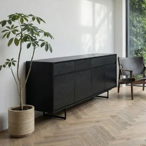 Buffetkast Tokyo – 4 deuren, 4 laden – MDF & staal – Zwart Buffetkast Tokyo – 4 deuren, 4 laden – MDF & staal – Zwart