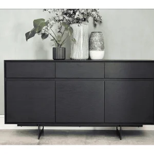 Buffetkast Tokyo – 3 deuren, 3 laden – MDF & staal – Zwart Buffetkast Tokyo – 3 deuren, 3 laden – MDF & staal – Zwart