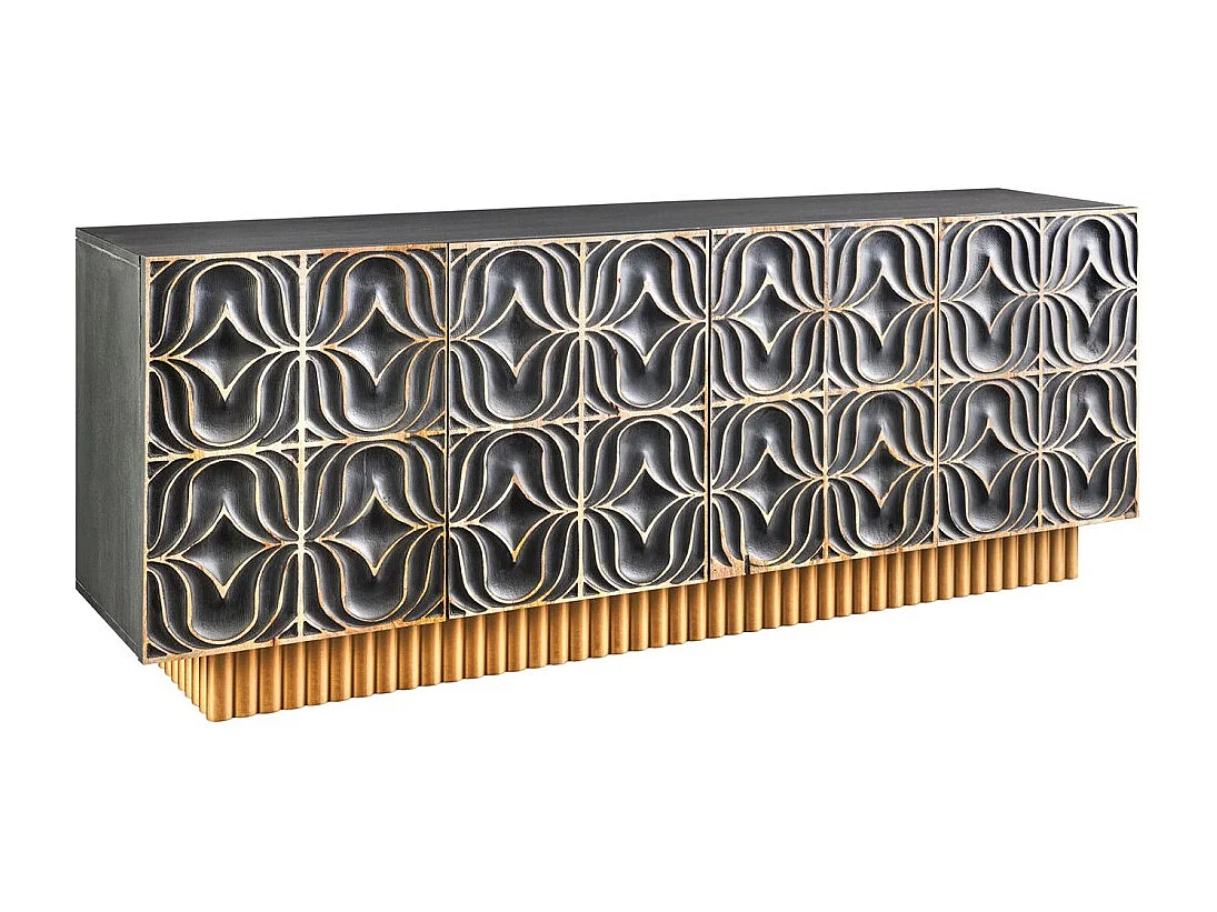 Buffet PALAZZO 180 cm – Massief hout grijs en goud – Gesneden in retro-Venetiaanse stijl