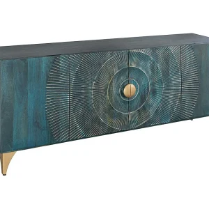Buffet SOLARIS 180 cm in massief hout uitgesneden blauw en goud – 4 deuren Buffet SOLARIS 180 cm in massief hout uitgesneden blauw en goud – 4 deuren