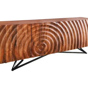 Buffet ZENWOOD 180 cm – Massief hout met 3D-snijwerk en zwart metaal – 4 deuren