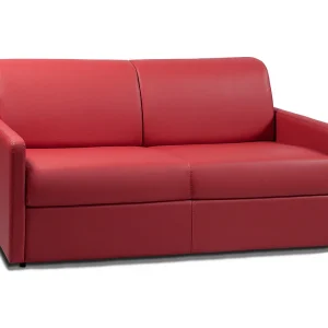 Slaapbank express in rood kunstleer met traagschuim zitting 140 cm matras 22 cm CALIFE